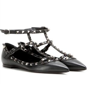 Valentino Rock Stud Leather Flats - Shoes - Black - Size 37 - Rockstud